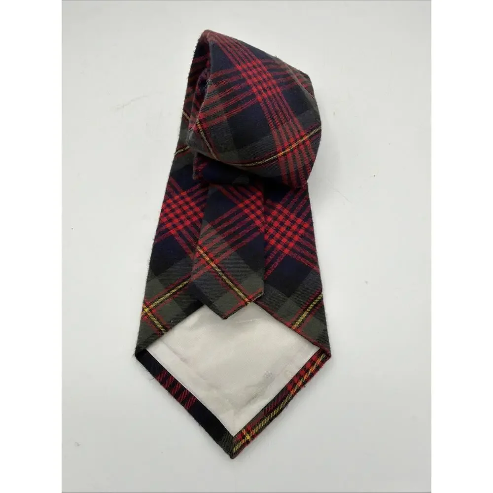 VTG Polo Ralph Lauren Red Tartan Cotton Tie w/ Logo Made in USA Preppy Old Money